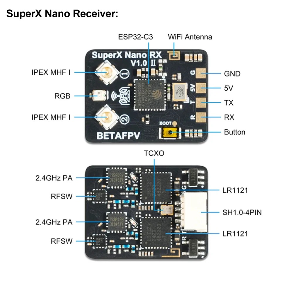 Receptor BETAFPV SuperX Nano E - Esp32 C3 avaliação e preço